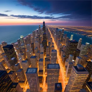 Urban Skyline: Nighttime Panorama of Famous Business District