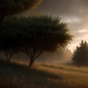 Morning Sunrise over Rural Landscape