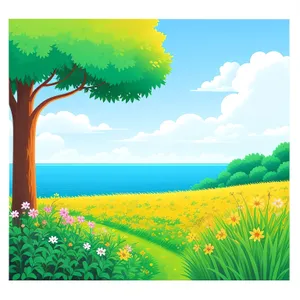 Vibrant Meadow Landscape Under Sunny Sky