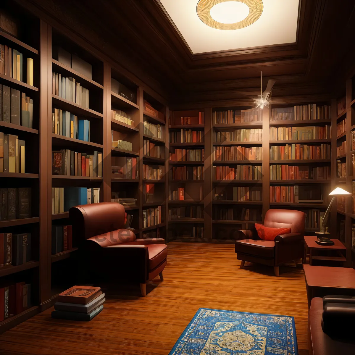 Picture of Modern interior furniture in a cozy library setting.