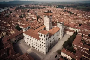 Ancient Cathedral Tower in Historic Cityscape Skyline