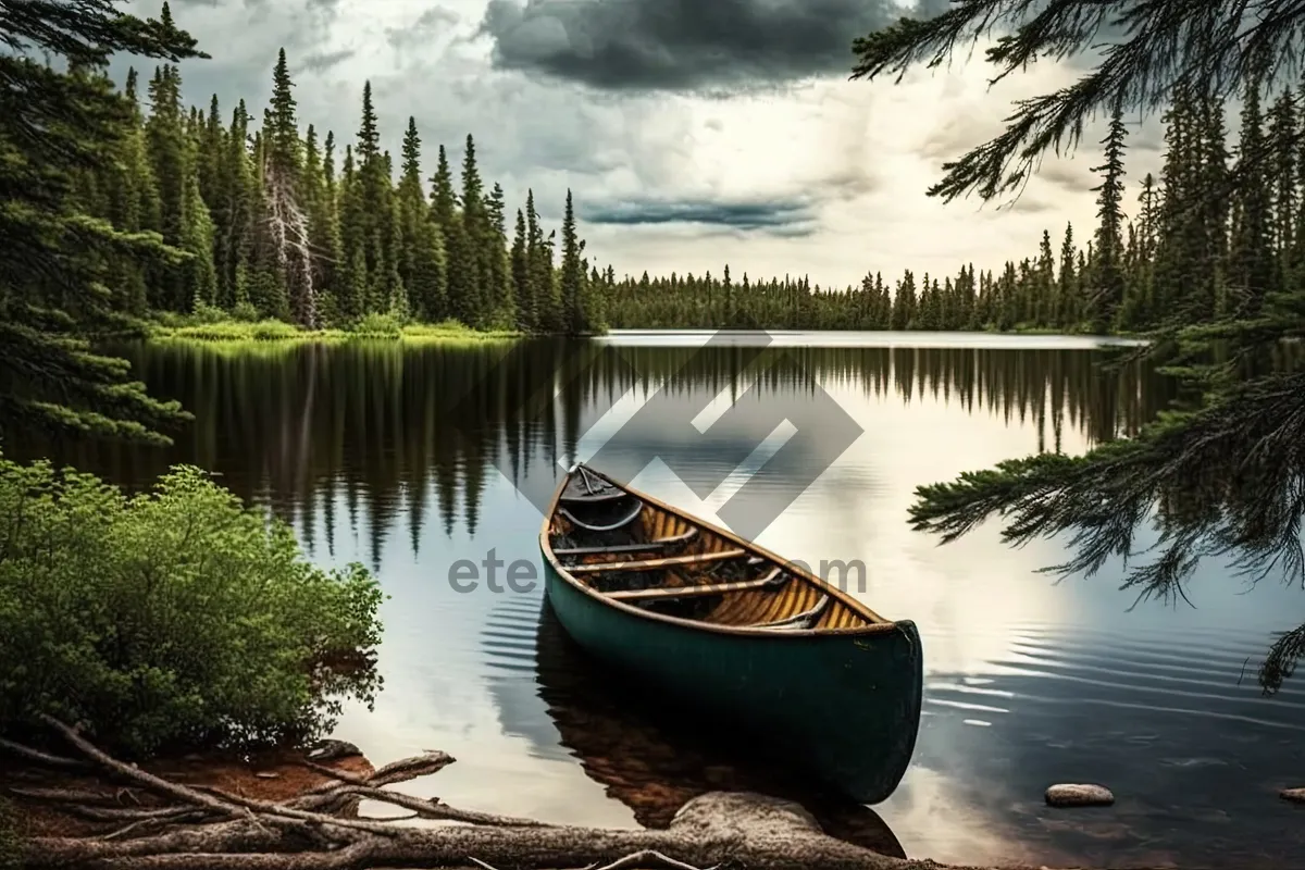 Picture of Serene lake with kayak on calm water