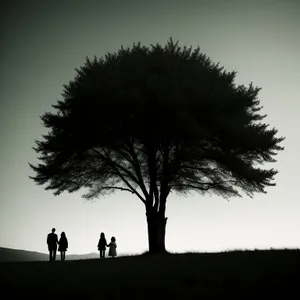 Sunset Silhouette: Majestic Yucca Tree in the Scenic Landscape