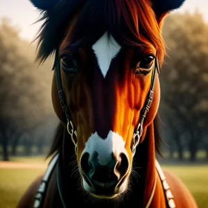 Beautiful Brown Thoroughbred Stallion in Equestrian Field