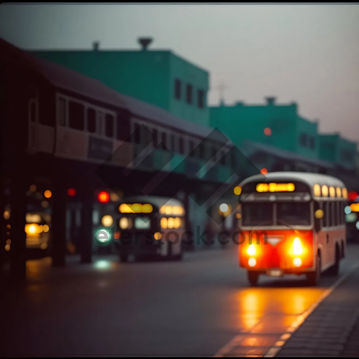 Picture of Urban School Bus in City Traffic