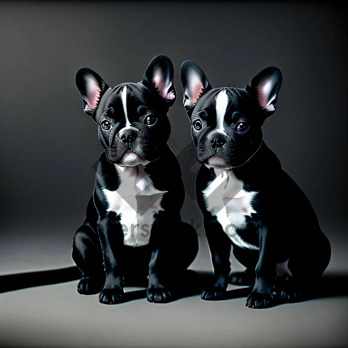 Picture of Adorable Terrier Puppy: Studio Portrait of Obedient Bulldog