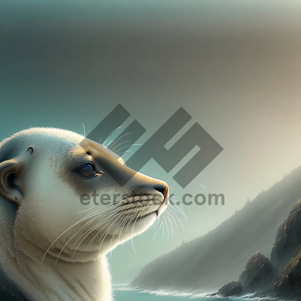 Picture of Arctic Seal Among Sea Lions at the Beach