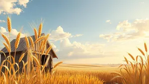 Golden Wheat Field Sunset Landscape Sky Agriculture Crop Sun.