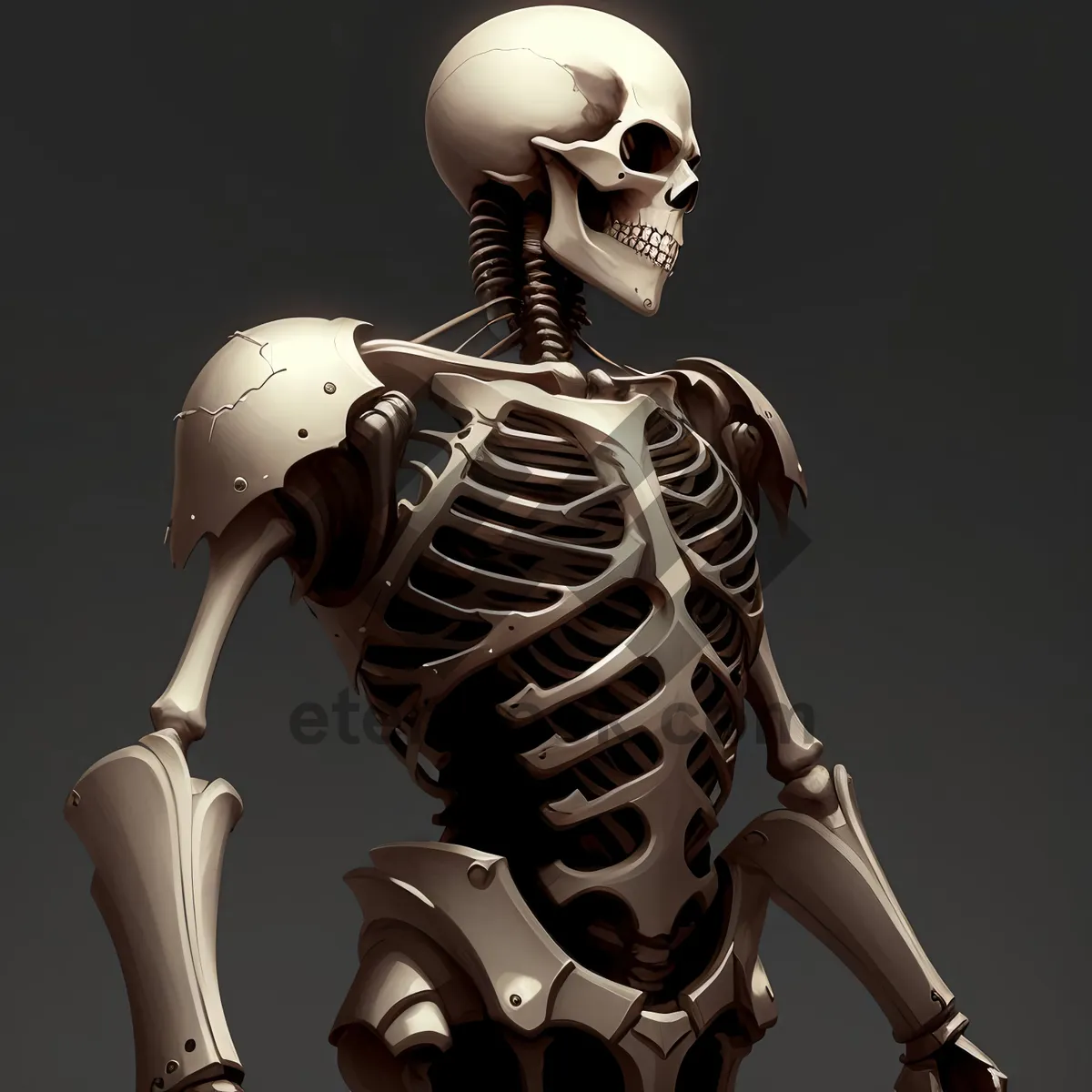 Picture of Spooky Skeleton Sculpture Posed in Frightening Anatomy