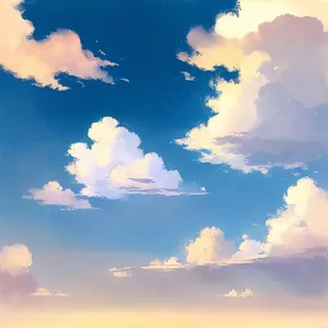 Vibrant Summer Sky with Fluffy Cumulus Clouds