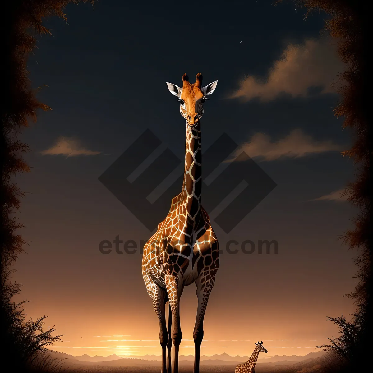 Picture of Majestic Giraffes Silhouetted against African Sunset