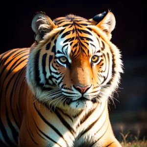 Striped Feline Predator: Majestic Tiger on Safari
