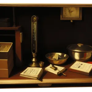 Vintage Wood Dining Table with Gramophone: Interior Furnishing