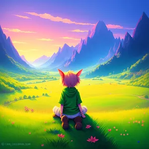 Sunset Over the Meadow: Tranquil Rural Landscape