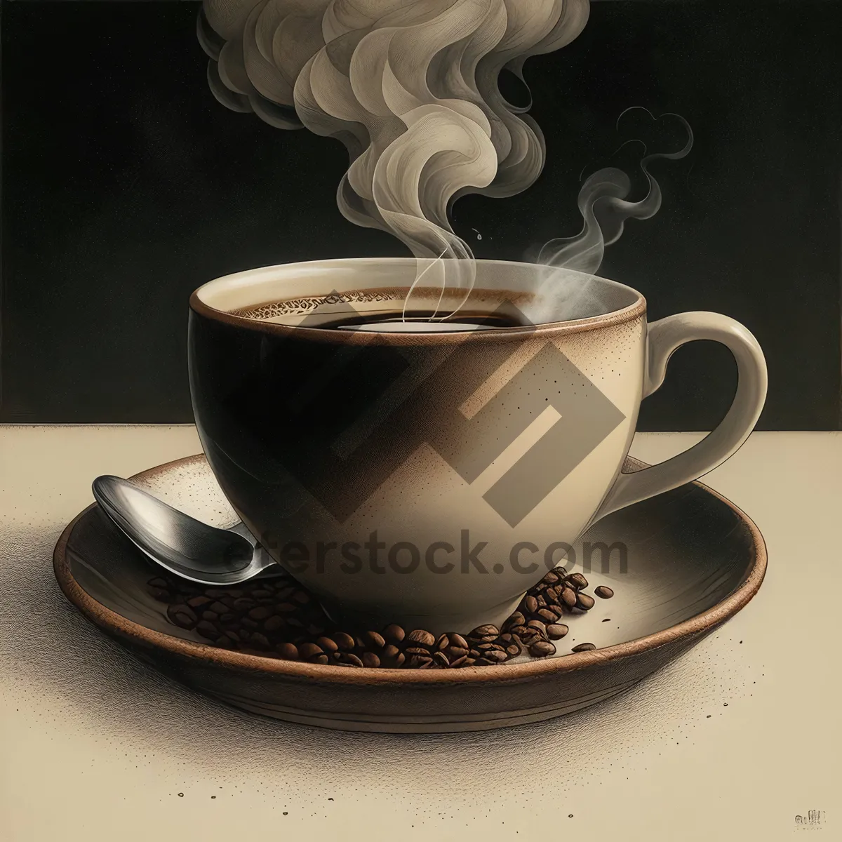 Picture of Morning Cup of Hot Cappuccino on Black Table