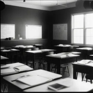 Modern Classroom with Stylish Wood Table and Chair