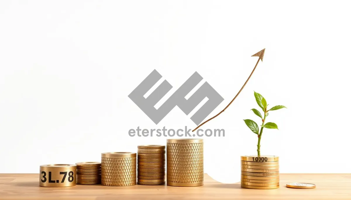 Picture of Golden Financial Growth Chart with Coins and Banknotes