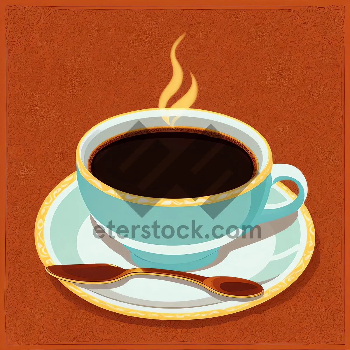 Picture of Black Gourmet Breakfast Plate with Hot Coffee