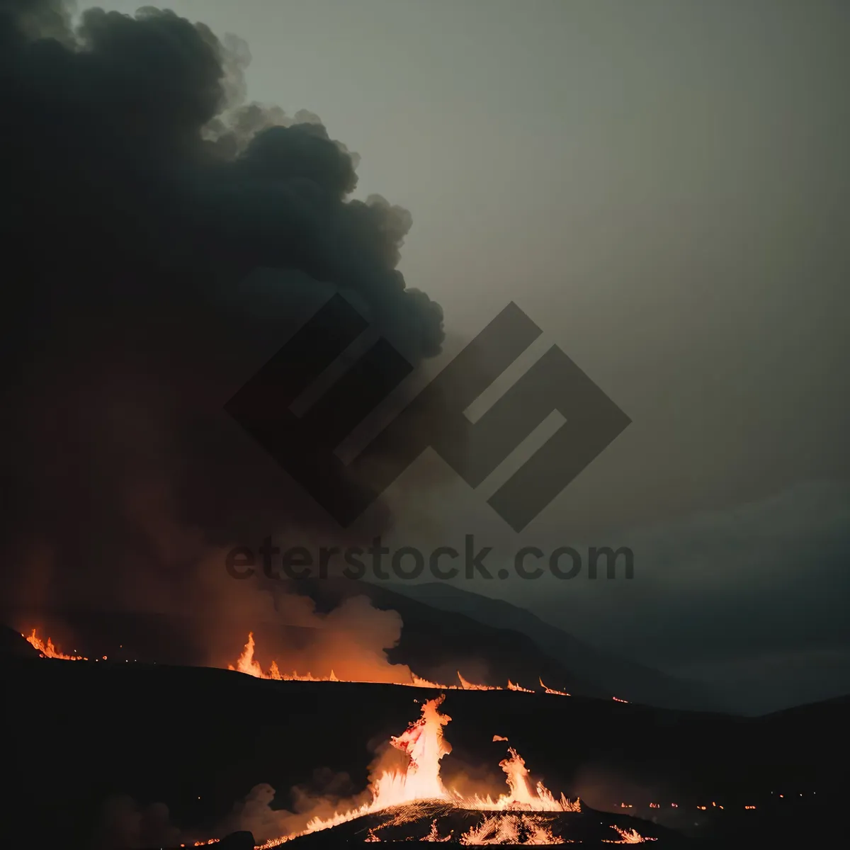 Picture of Fiery Volcano Illuminating Majestic Mountain Landscape