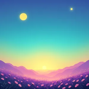 Radiant celestial sunset illuminating picturesque summer landscape