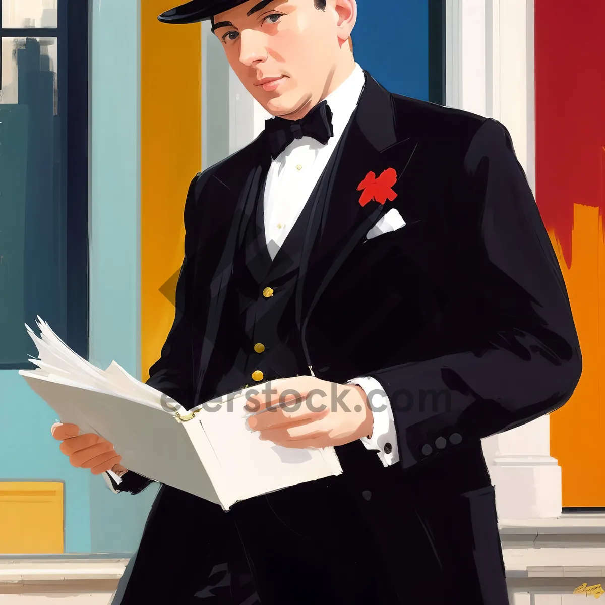 Picture of Successful Businessman in Professional Attire with Laptop