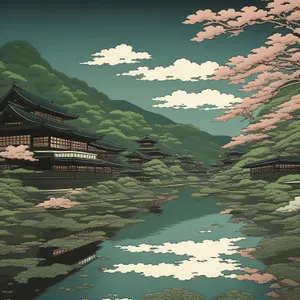 Sunny Mountain Landscape by the Lake