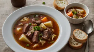 Fresh Vegetable Soup with Tomato and Pepper Garnish