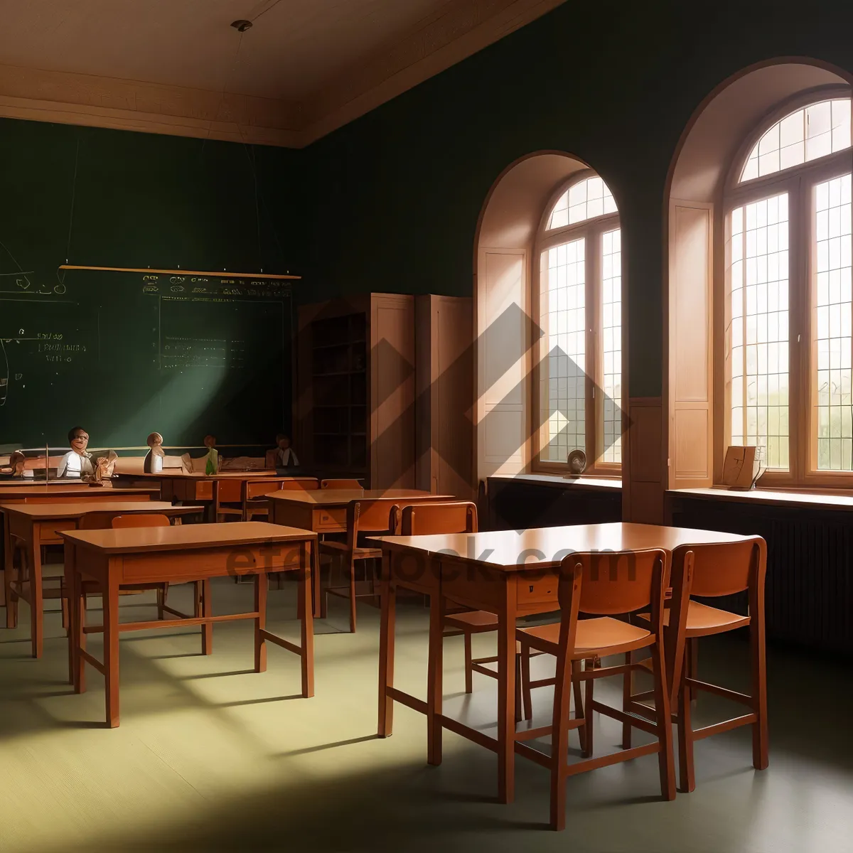 Picture of Modern Wood Dining Table with Chairs in Contemporary Home Interior
