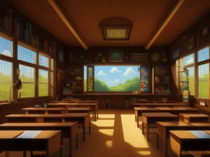 Modern Wooden Furniture Set in Empty Room