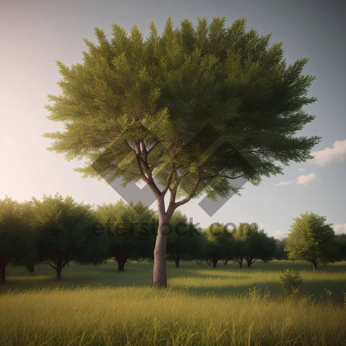 Picture of Idyllic Countryside Horizon with Majestic Oak Tree