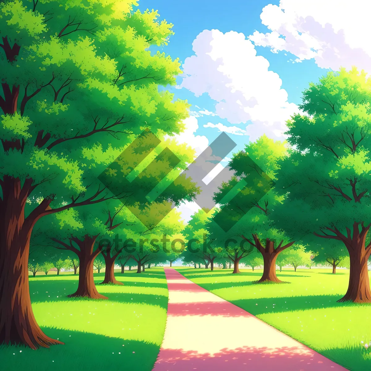 Picture of Serene Summer Landscape with Tree and Clouds