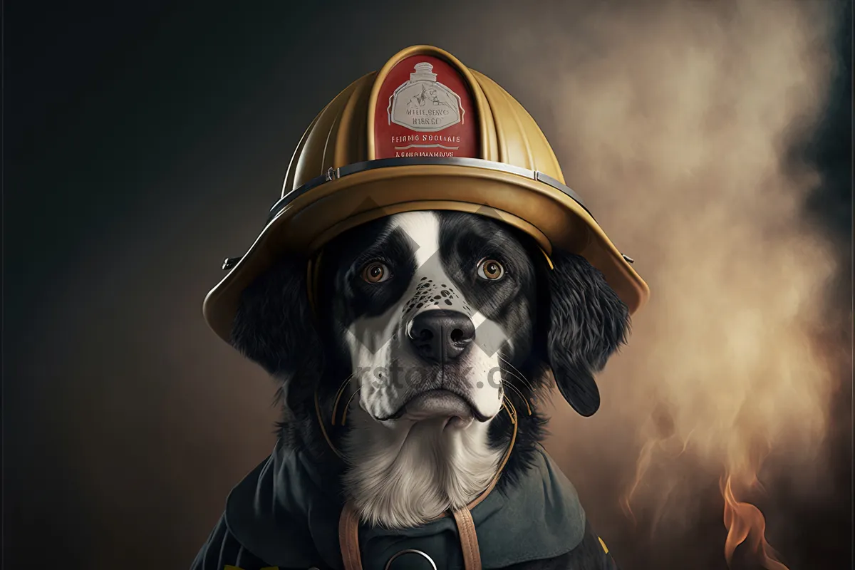 Picture of Dalmatian dog wearing football helmet for game night rally.