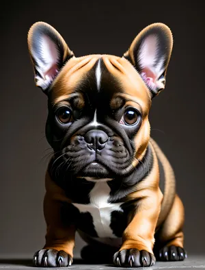 Adorable Wrinkle-Faced Bulldog Puppy Sitting and Looking