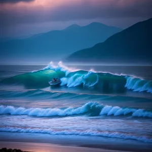 Serene Sunset over Coastal Waves