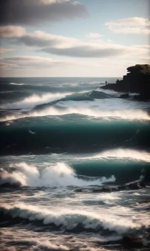 Golden Sunset over Tropical Ocean Waves