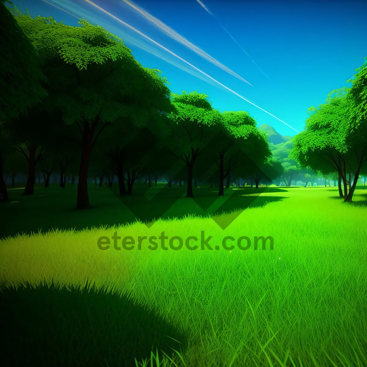 Picture of Serene Summer Golf Course Landscape Under Sunny Sky