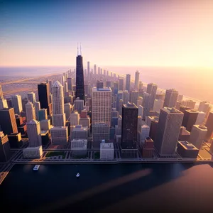 City Lights at Sunset: Urban Skyline Reflections