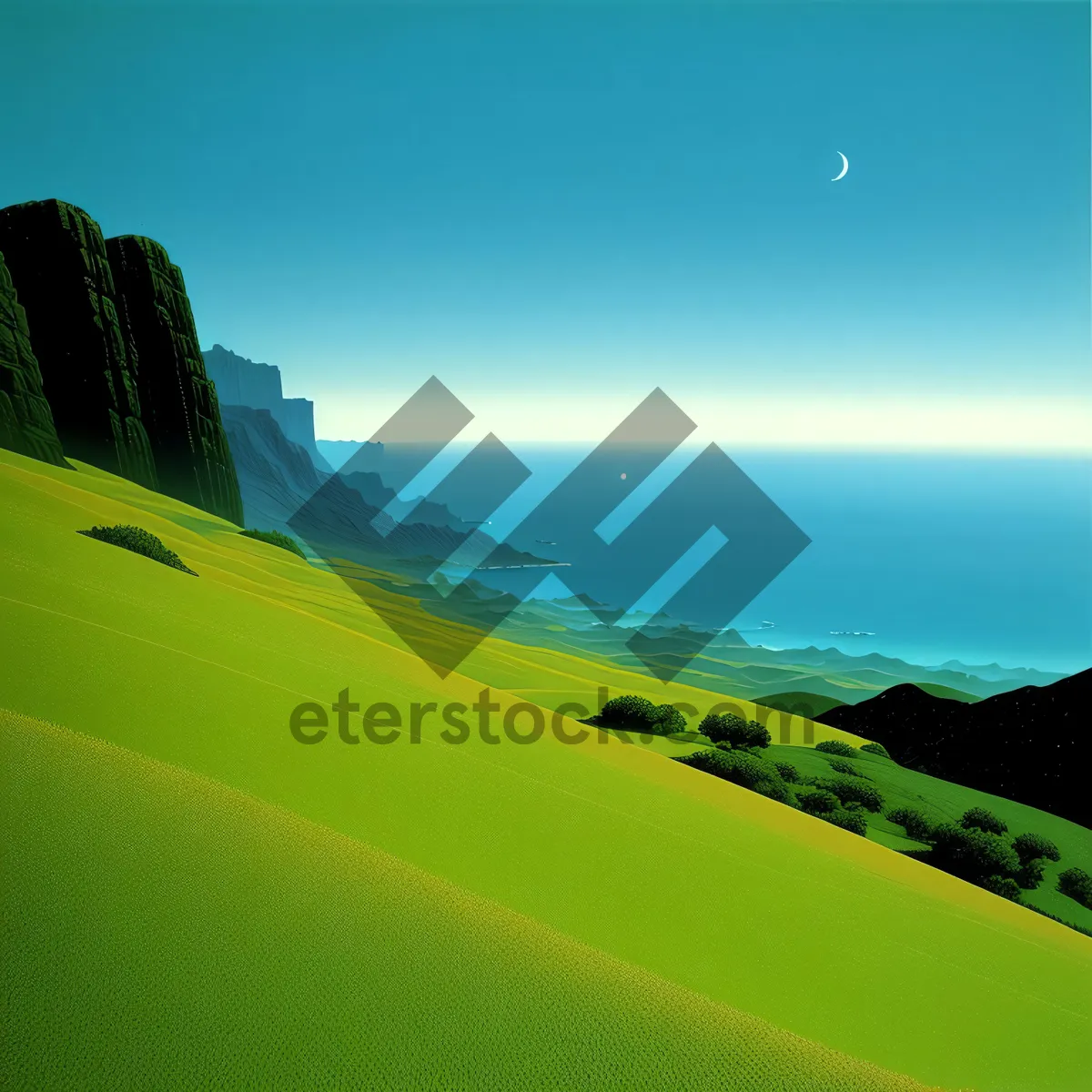 Picture of Vibrant countryside meadow under clear blue sky