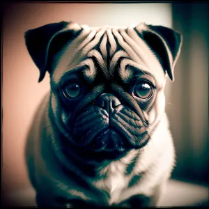 Cute Wrinkle-faced Pug Puppy in Studio