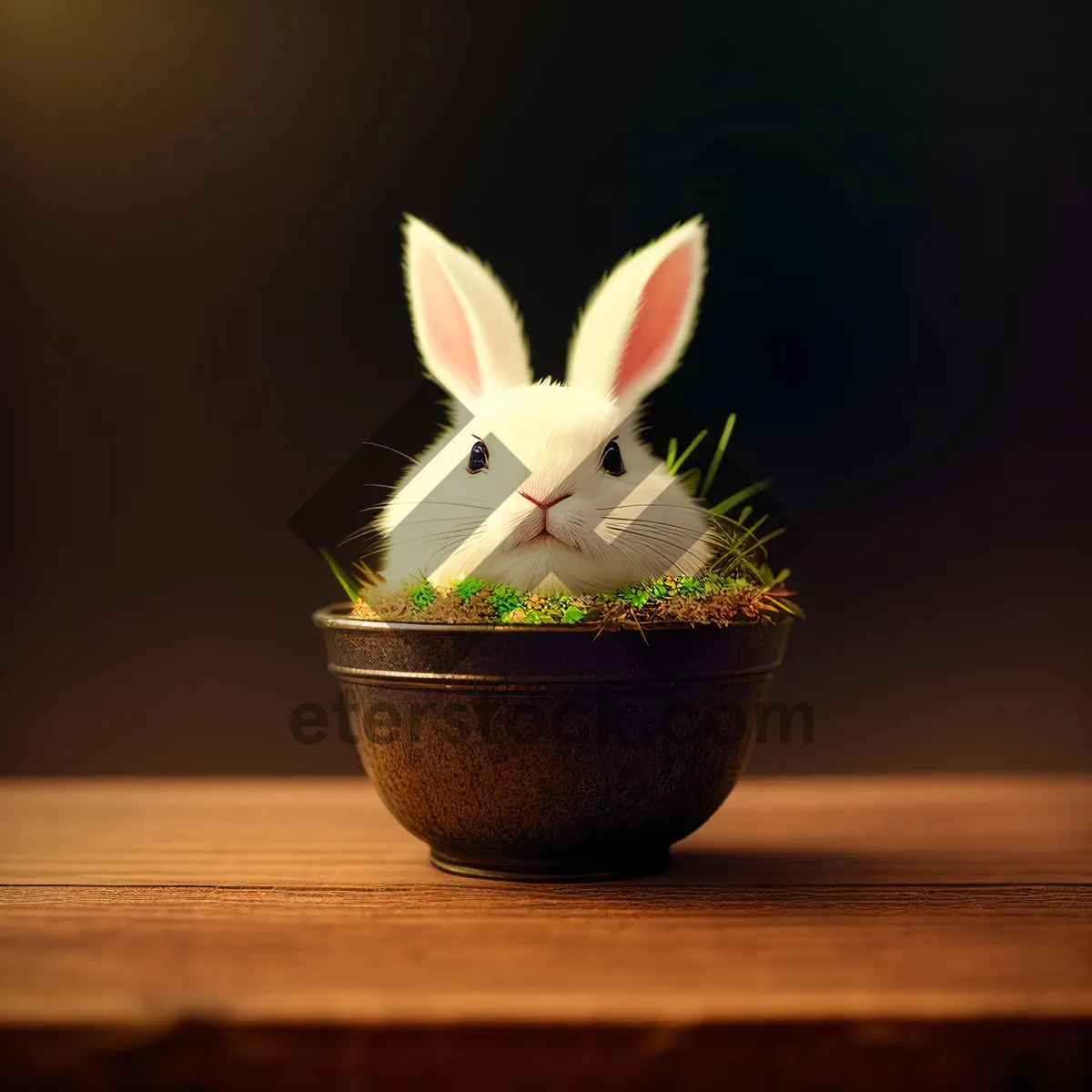 Picture of Fluffy Easter Bunny in a Pet Bowl