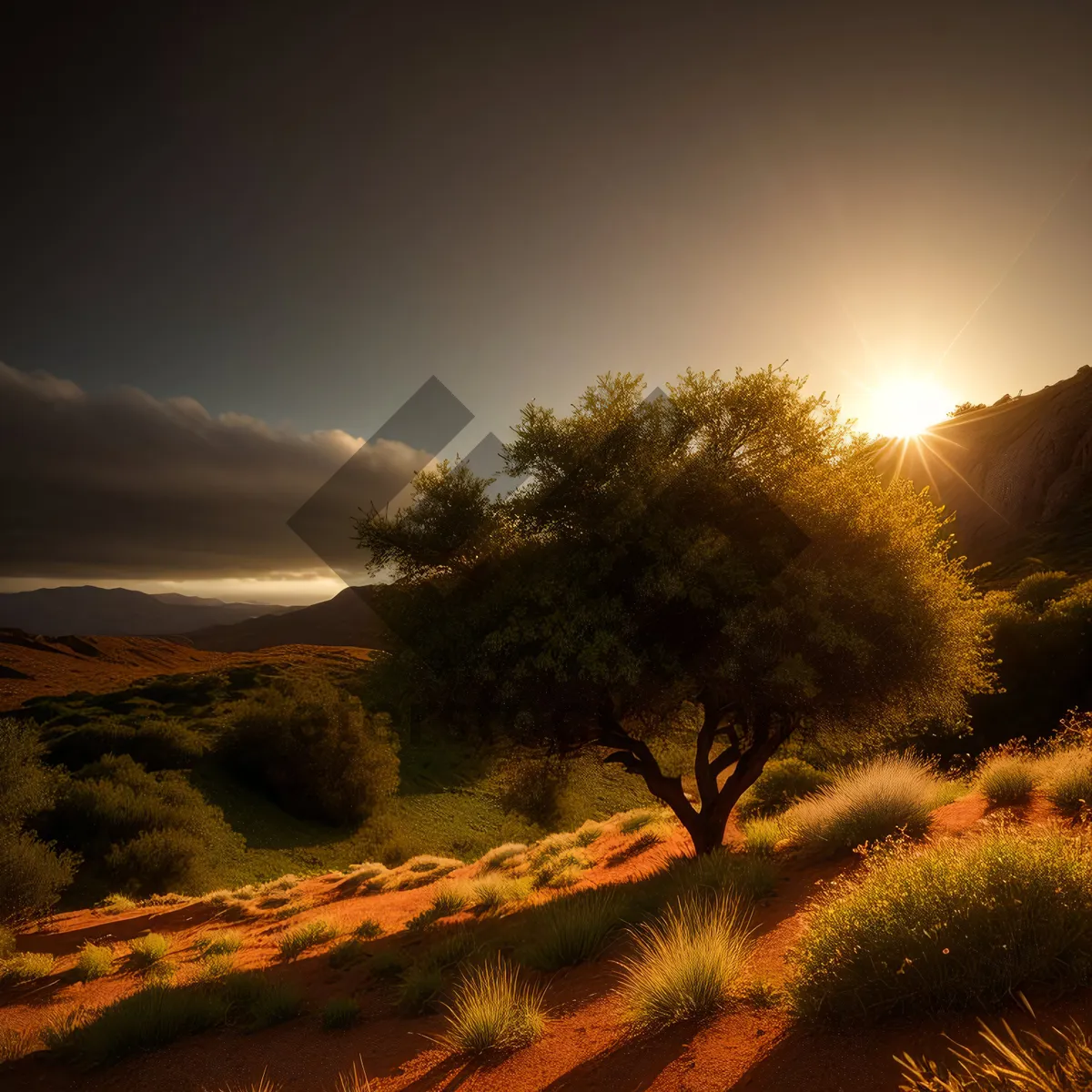 Picture of Sunset Silhouette Over Desert Horizon