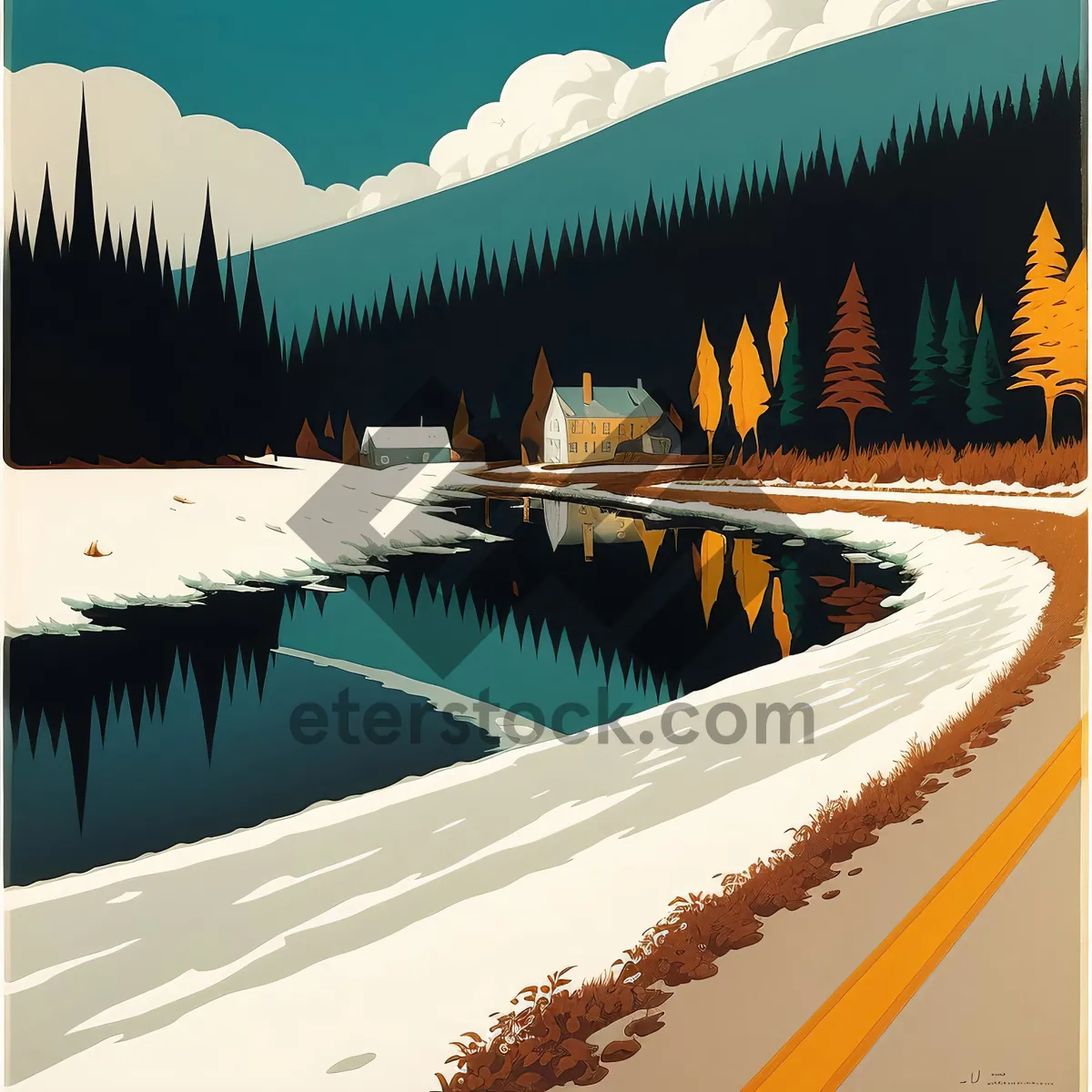 Picture of Winter Wonderland Ski Resort Park Landscape
