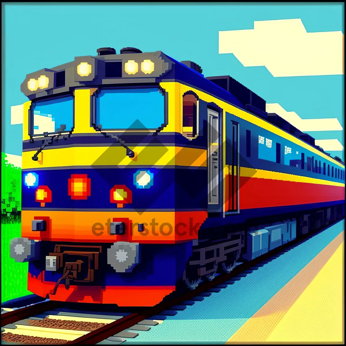 Picture of Electric Train on Rail Tracks at Railway Station