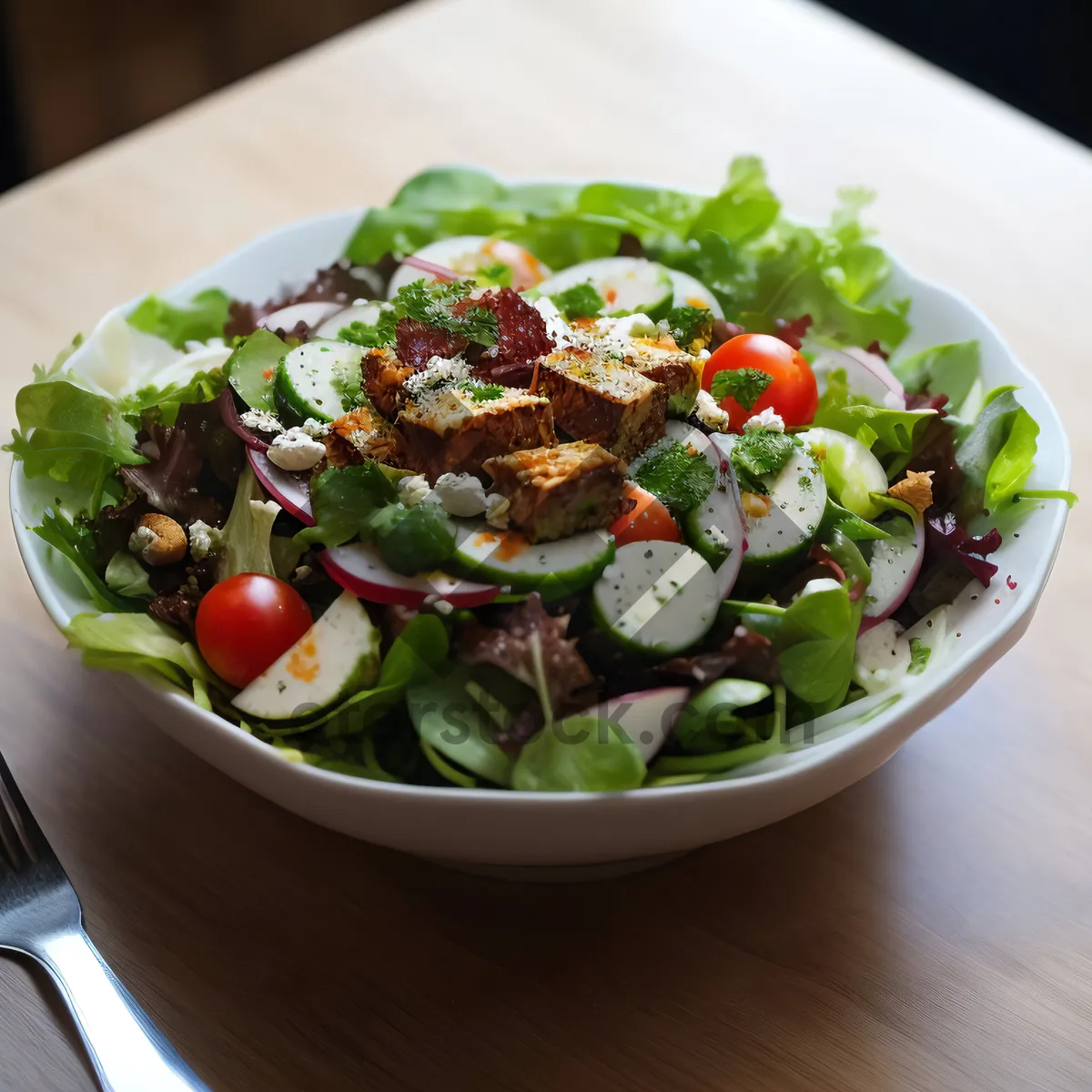 Picture of Gourmet Vegetable Salad with Grilled Meat and Cheese