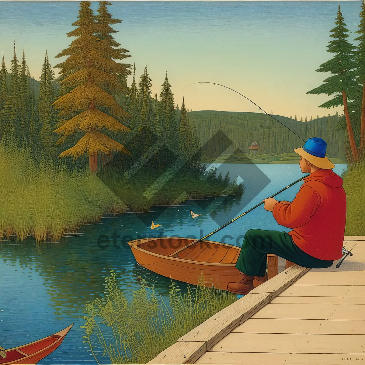 Picture of Serene Summer Waterscape with Boat and Paddle