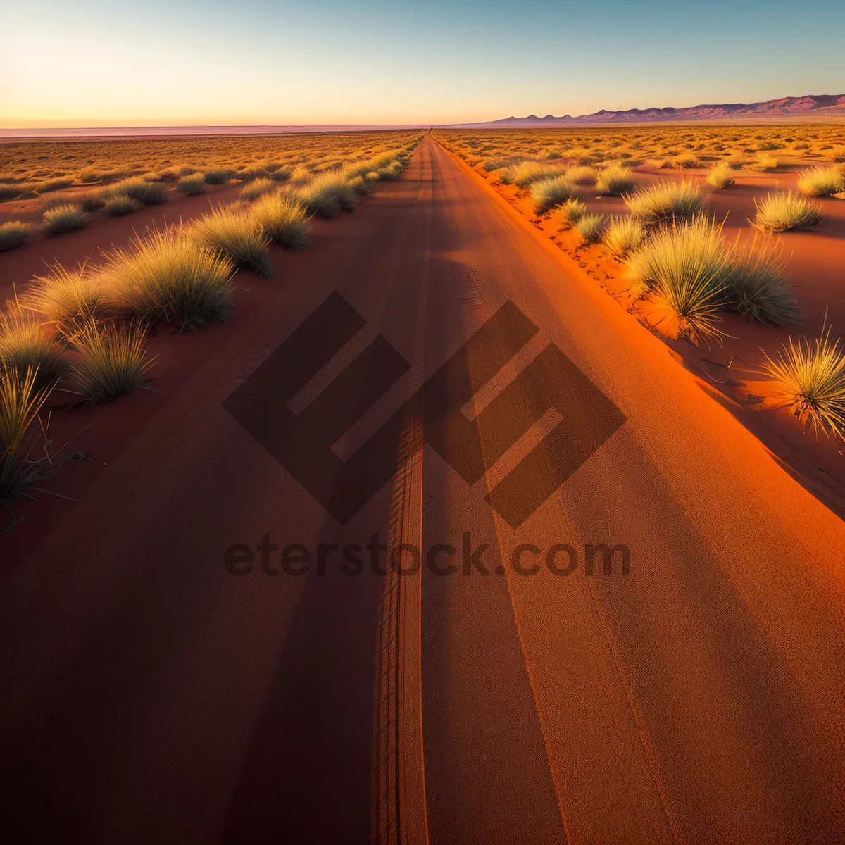 Picture of Desert Sunset Over Scenic Highway with Orange Sky