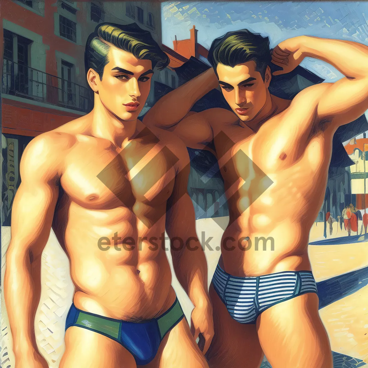 Picture of Stylish Man in Swimwear with beach background