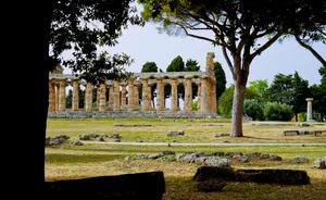 Ancient Temple Arch in Historic City Skyline Memorial.