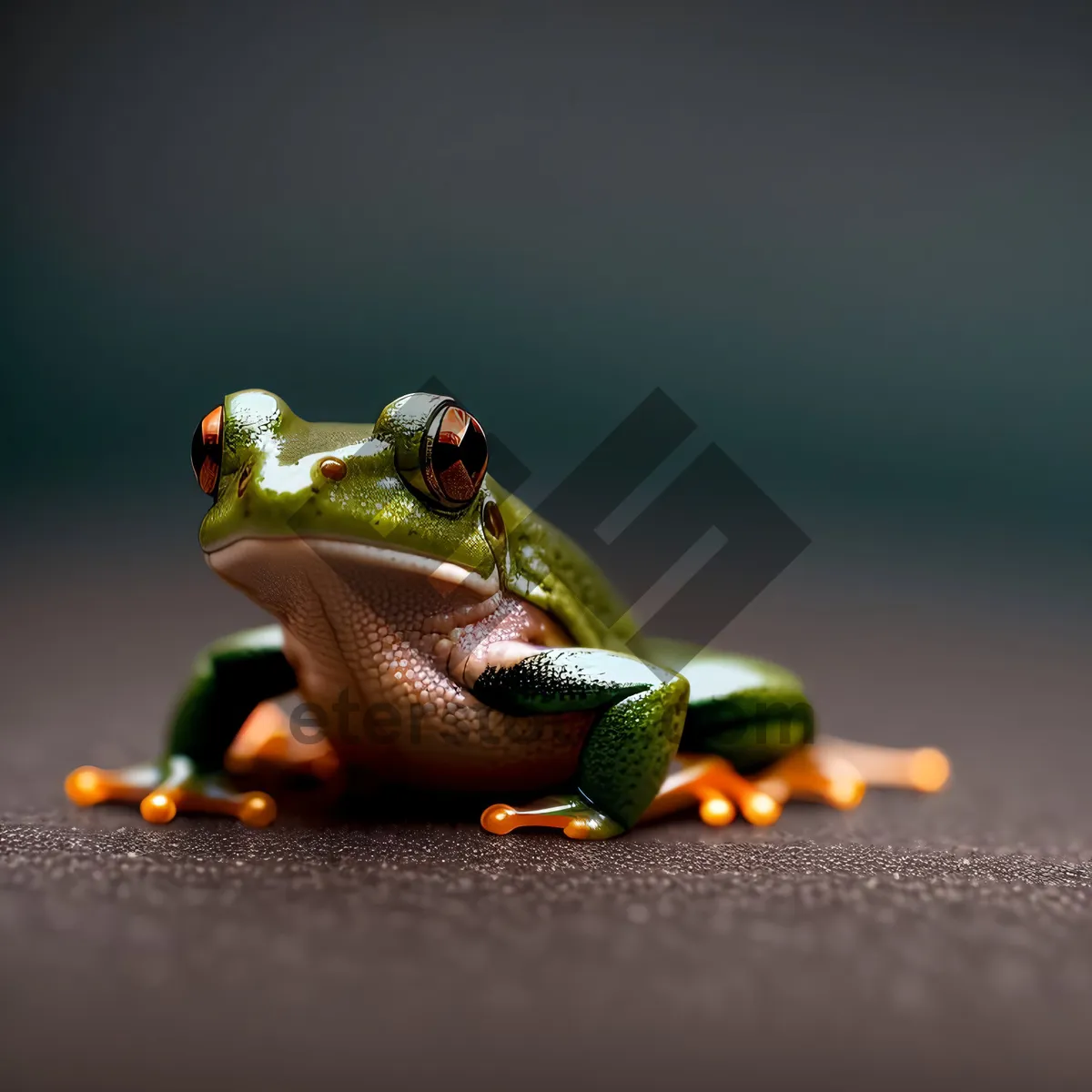 Picture of Vibrant-eyed amphibian peeks through foliage