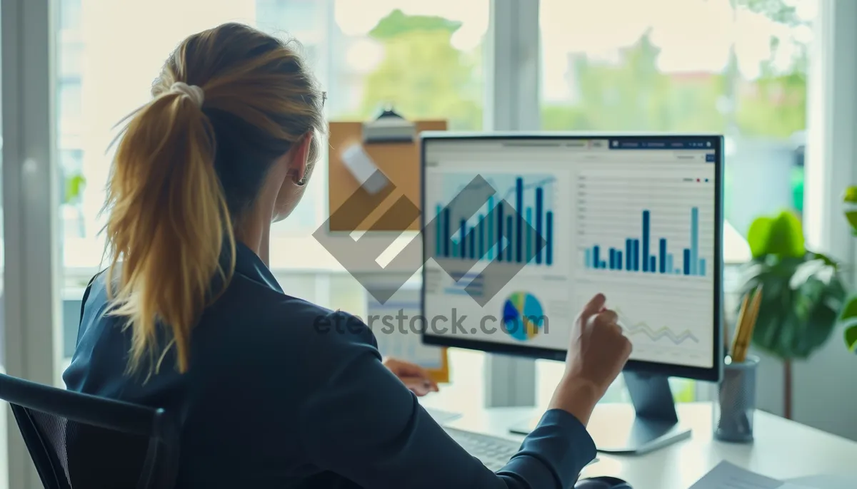 Picture of Happy businessman working on laptop in office.